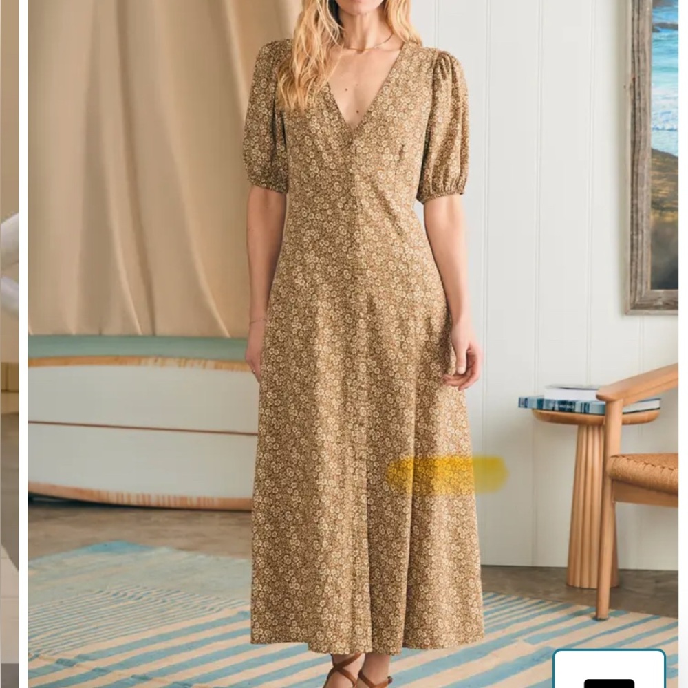 Faherty Havana Floral Linen Blend Maxi Dress in Butternut Ditsy Floral